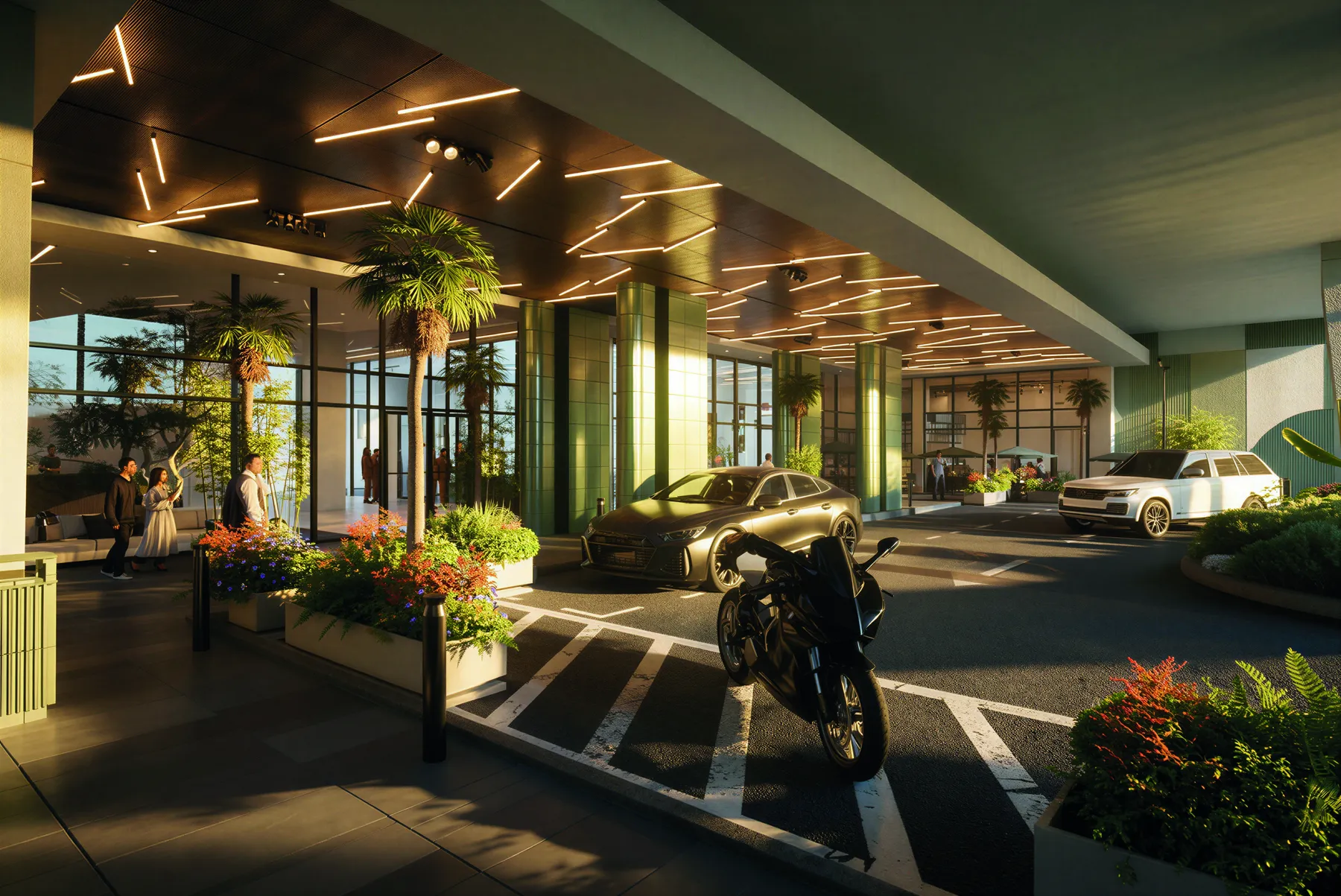 Covered arrival court with patient drop-off — artist's conceptual rendering